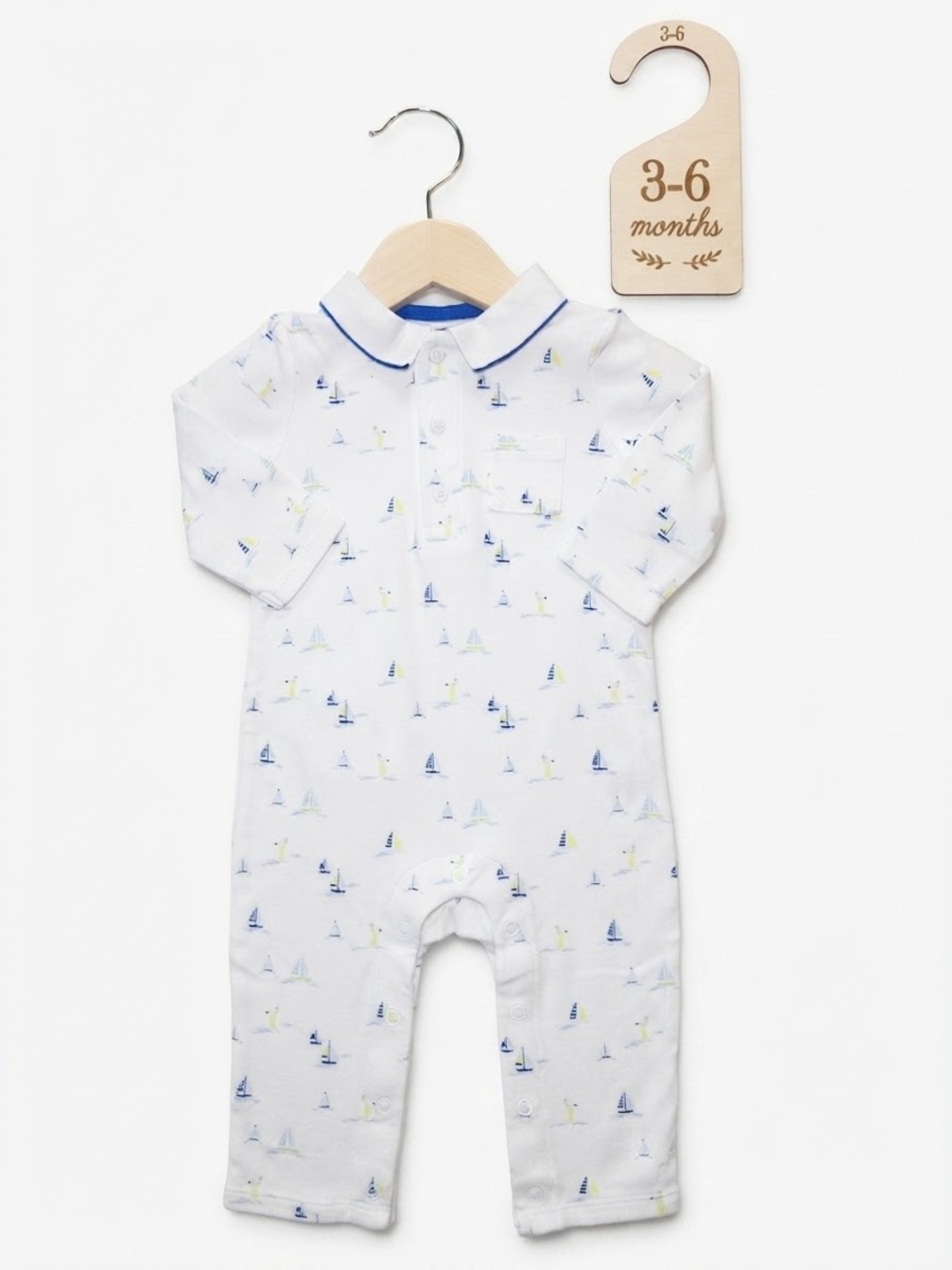 Janie and Jack Sailboat Print Polo Romper Baby Boy Nautical One-Piece